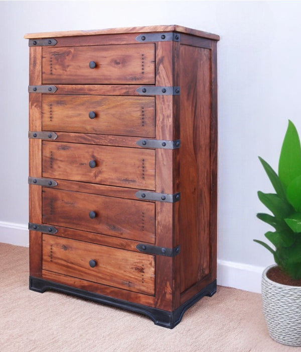 Solid Wood Five Drawer Chest - Natural