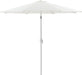 Meridian Furniture Fiji aluminum patio umbrella with round black and white base for outdoor shade and sun protection.