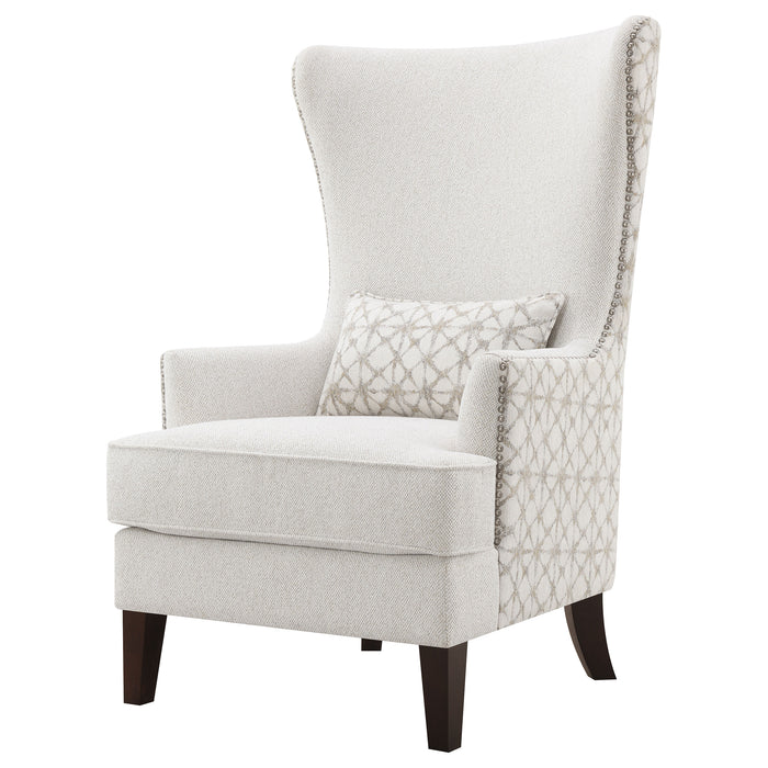 CoasterEveryday Pippin upholstered high wingback accent chair in latte fabric