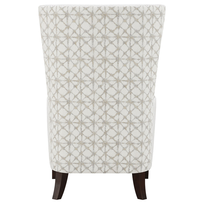 CoasterEveryday Pippin upholstered high wingback accent chair in latte fabric with tall back and curved arms