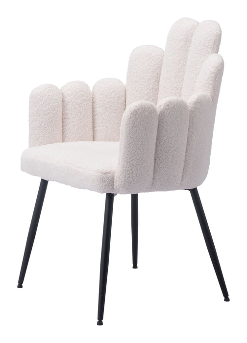 Upholstered Faux Fur Slat Back Dining Arm Chairs (Set of 2) - Ivory / Black