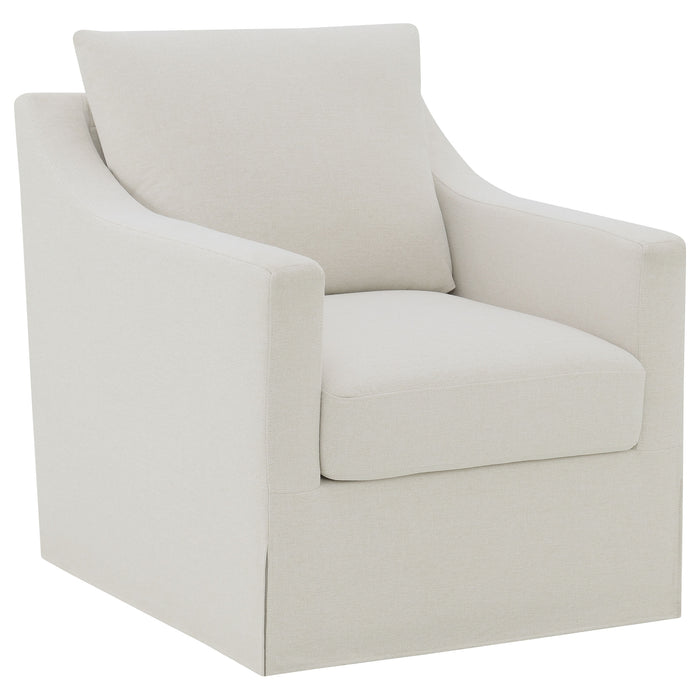 CoasterEveryday beige winter upholstered accent swivel chair with sloped arms