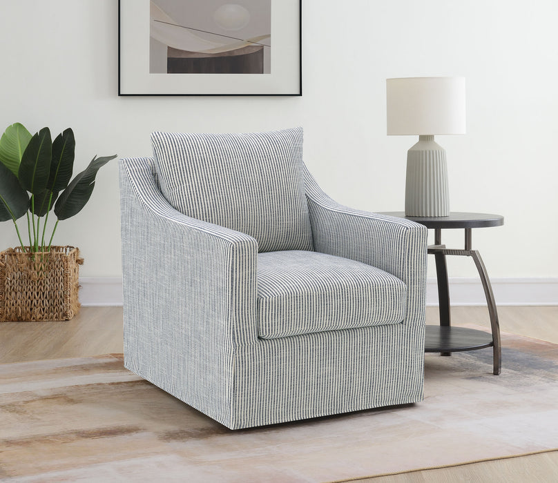 CoasterEveryday navy blue upholstered sloped arm accent swivel chair for winter interiors