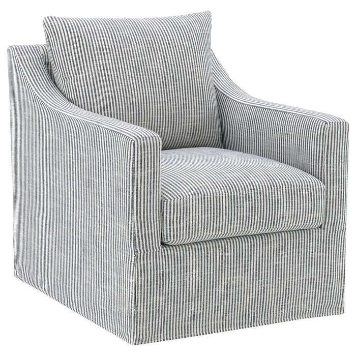 CoasterEveryday winter upholstered accent swivel chair with sloped arms in navy blue