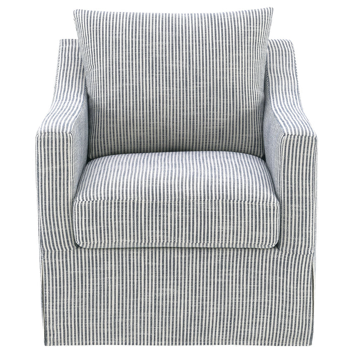 CoasterEveryday navy blue upholstered accent swivel chair with sloped arms and winter design