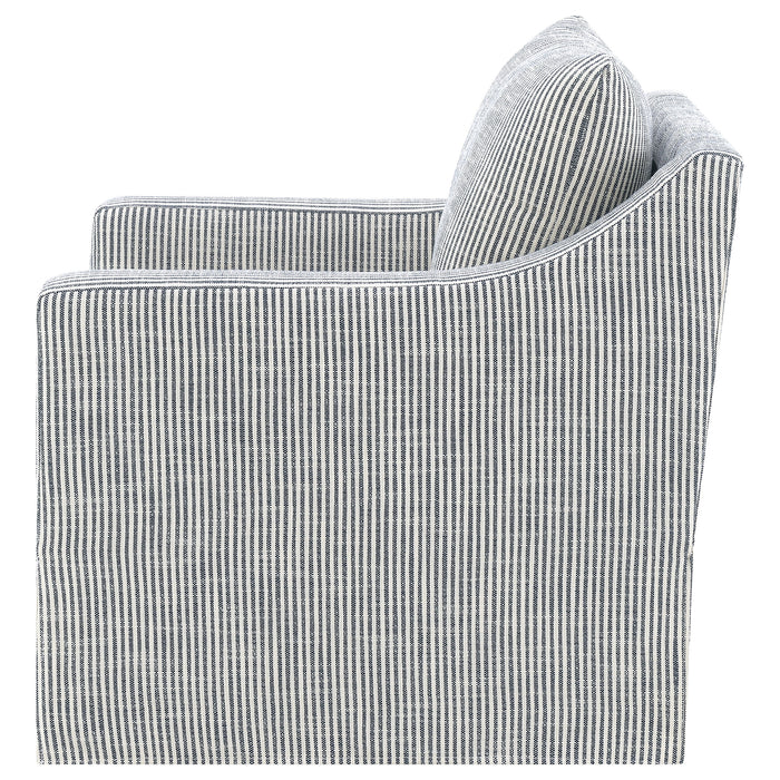 CoasterEveryday navy blue upholstered accent swivel chair with sloped arms and winter styling