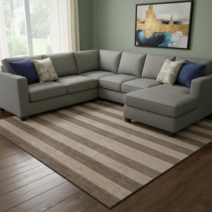 10' X 14' Striped Washable Area Rug With UV Protection (647740) - Coffee / Beige