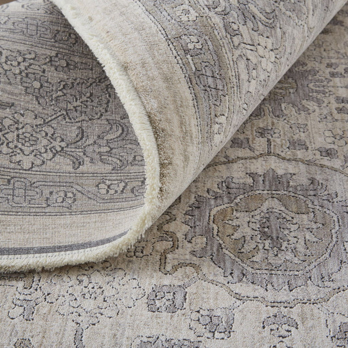 10' Oriental Power Loom Runner Rug With Fringe - Gray And Ivory