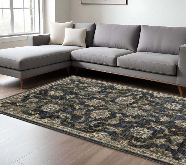 8' x 10' Oriental Power Loom Stain Resistant Area Rug - Charcoal Blue Gold Rust And Beige