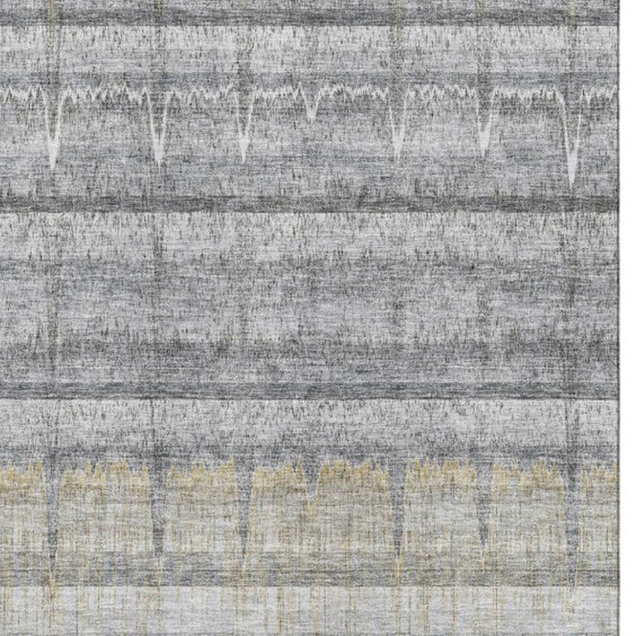 9' X 12' Striped Washable Area Rug With UV Protection (652862) - Gray / Ivory / Gold