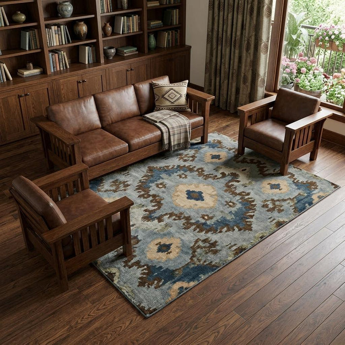 8' X 10' Wool Hand Knotted Area Rug (744229) - Blue / Gray / Tan
