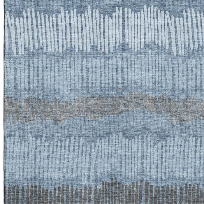 10' X 14' Striped Washable Area Rug With UV Protection (670616) - Blue / Ivory / Gray