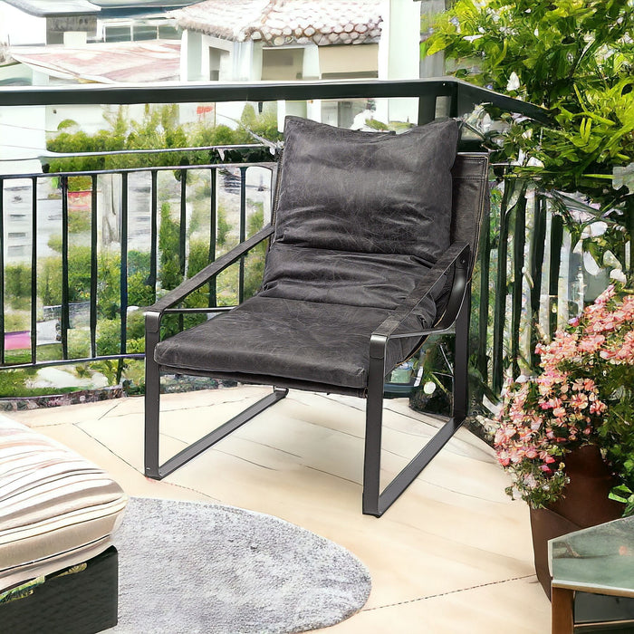 Leather Body Accent Chair With Metal Frame - Black