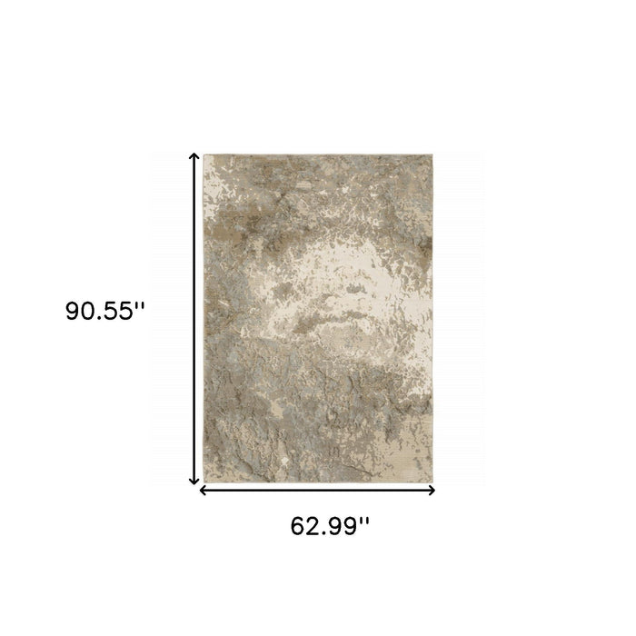 5' x 7' Abstract Power Loom Area Rug - Ivory And Gray