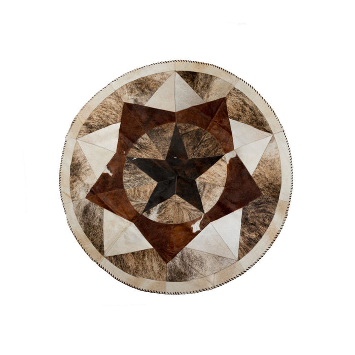 5' Cowhide Patchwork Round Rug (544487) - Brown