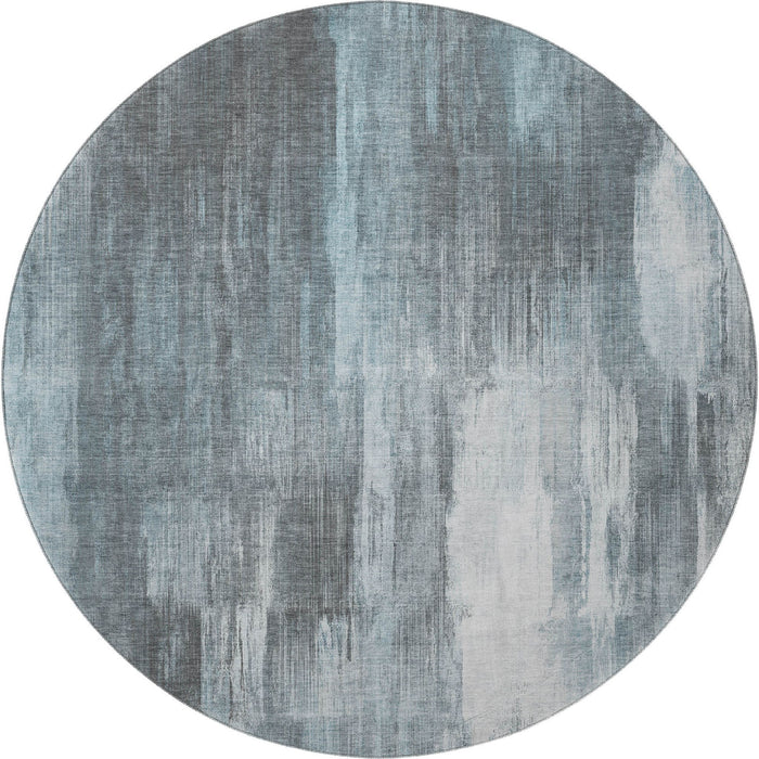 8' Abstract Washable Round Rug With UV Protection (649615) - Teal / Ivory