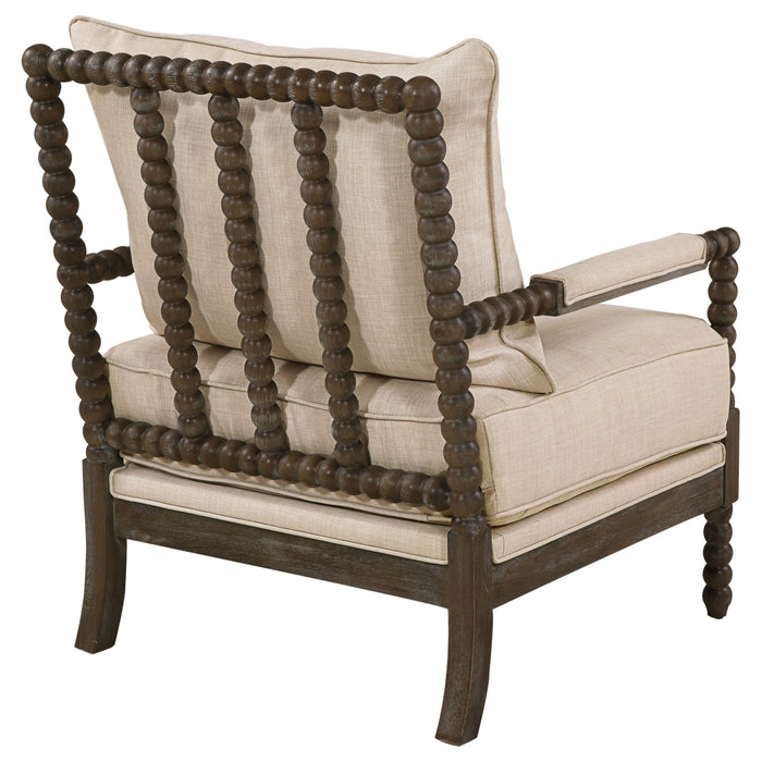 Blanchett Upholstered Bobbin Accent Chair Beige and Distressed Brown