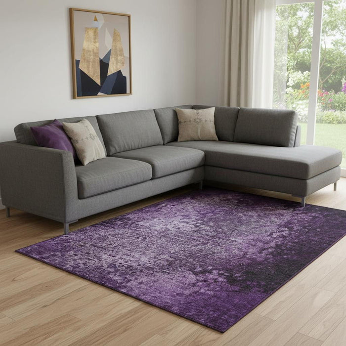 8' X 10' Abstract Washable Area Rug With UV Protection (649544) - Purple / Ivory