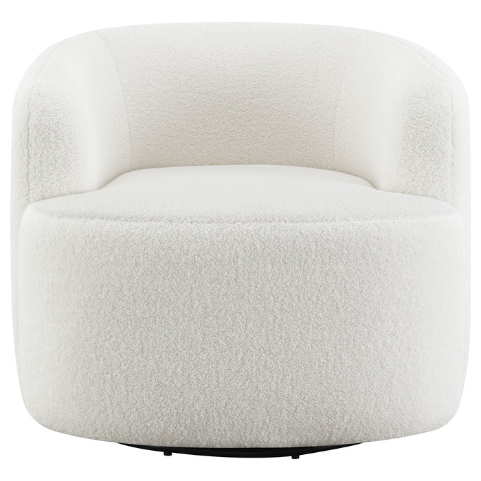 CoasterElevations Hudson faux sheepskin swivel chair in natural color, upholstered furniture with plush, comfortable design.