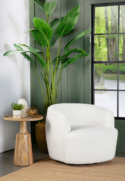 CoasterElevations Hudson faux sheepskin upholstered swivel chair in natural color, showcasing plush fabric and modern furniture design.