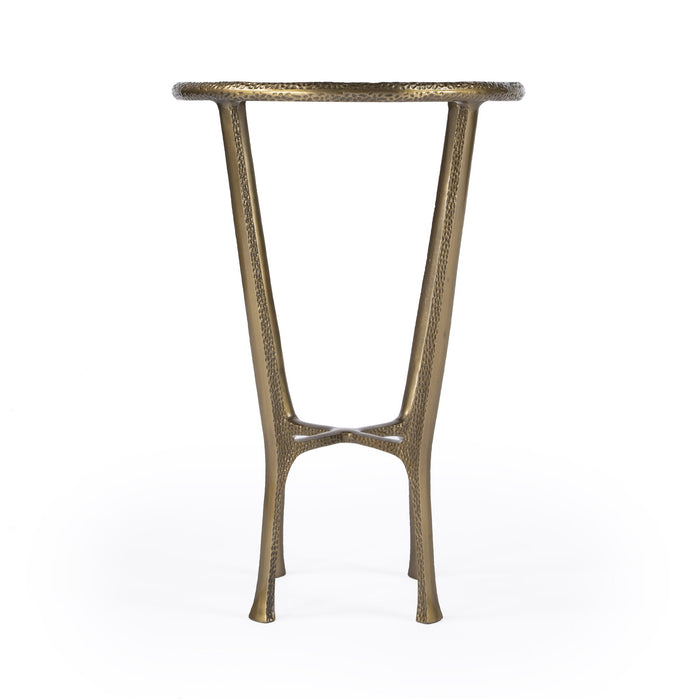 23" Distressed Marble And Aluminum Round End Table - Gold