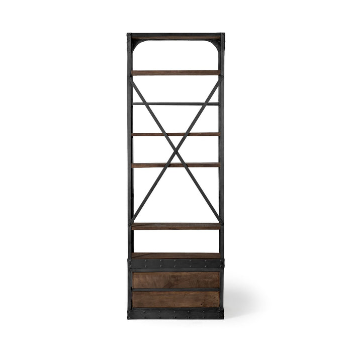 Five Tier Bookcase With Two Drawers - Black