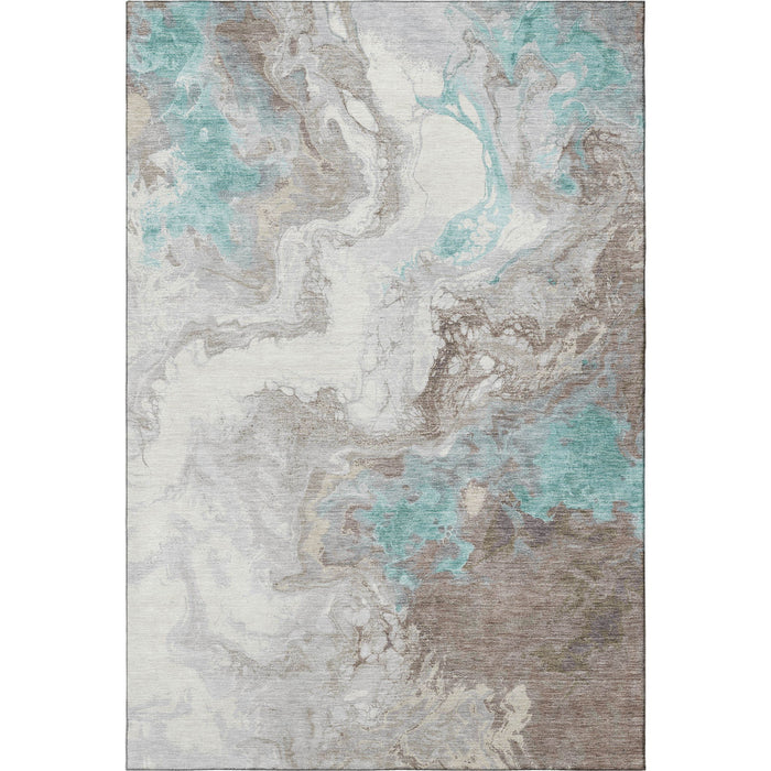 10' X 14' Abstract Washable Area Rug With UV Protection (705437) - Teal / Taupe / Ivory
