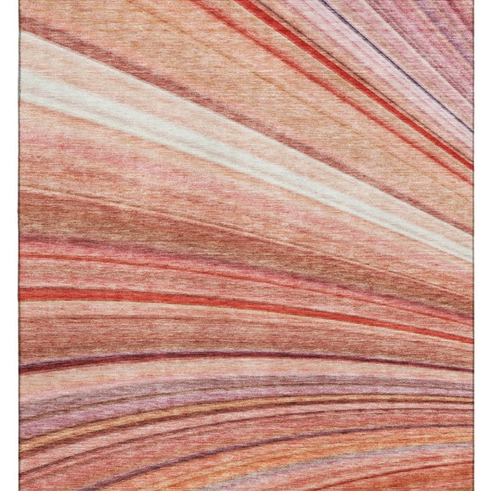 10' X 14' Striped Washable Area Rug With UV Protection (650362) - Terra Cotta / Blue / Ivory
