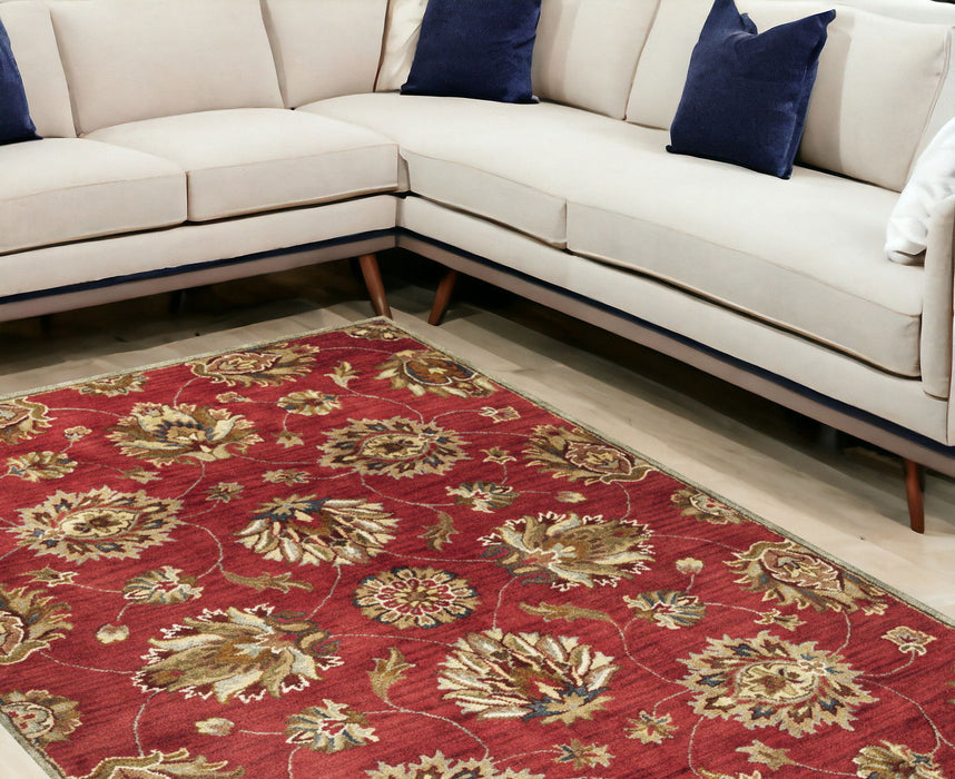9' x 13' Wool Floral Handmade Area Rug - Red And Ivory