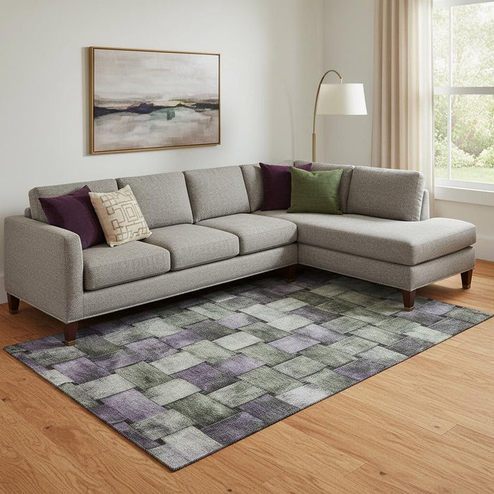 10' X 14' Striped Washable Area Rug With UV Protection (710238) - Sage / Lavender