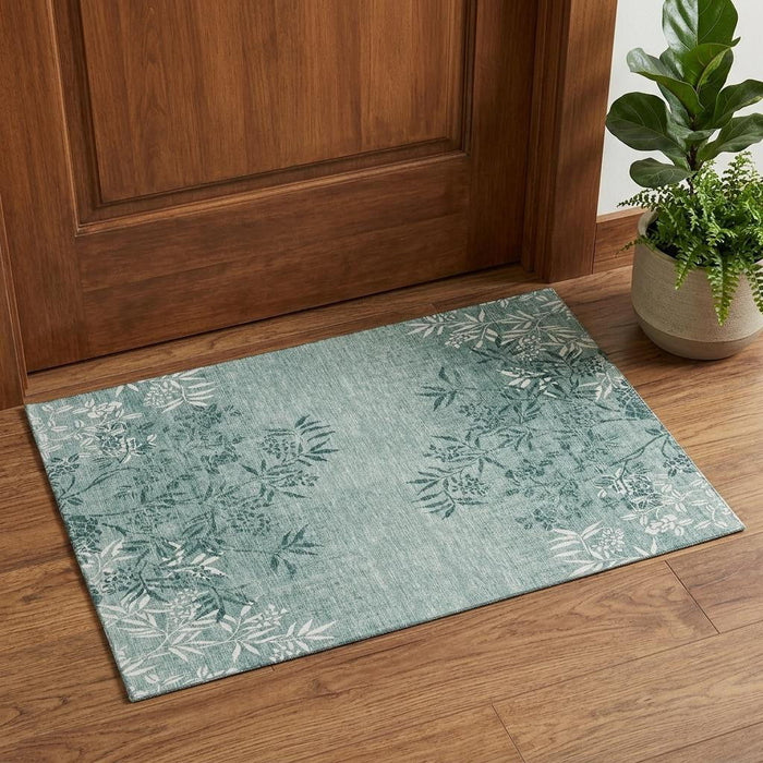 3' X 5' Floral Washable Area Rug With UV Protection (655669) - Sage / Ivory