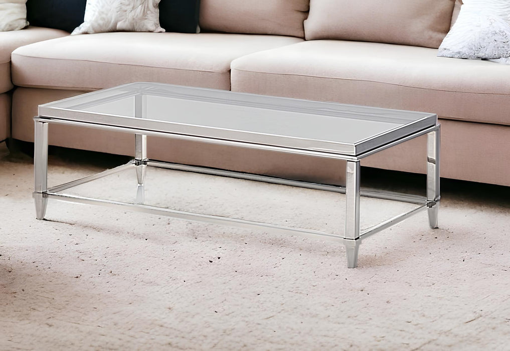 55" Glass And Steel Coffee Table - Clear And Silver