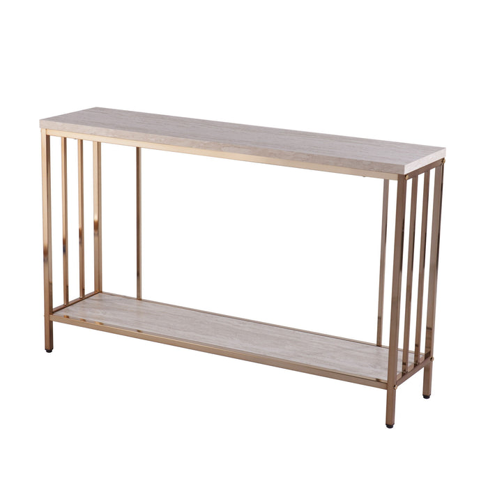 Faux Stone Floor Shelf Console Table With Storage - Champagne / Gold