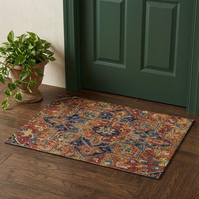 3' X 5' Oriental Washable Area Rug With UV Protection (649721) - Rust / Blue / Gold