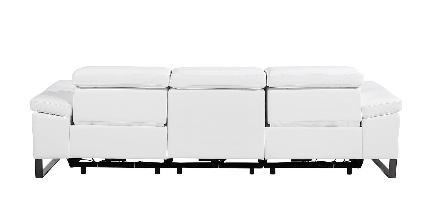 Top Grain Leather Reclining Metal USB Sofa (720328) - White