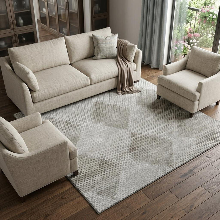 8' X 10' Geometric Washable Area Rug With UV Protection (648188) - Gray / Ivory