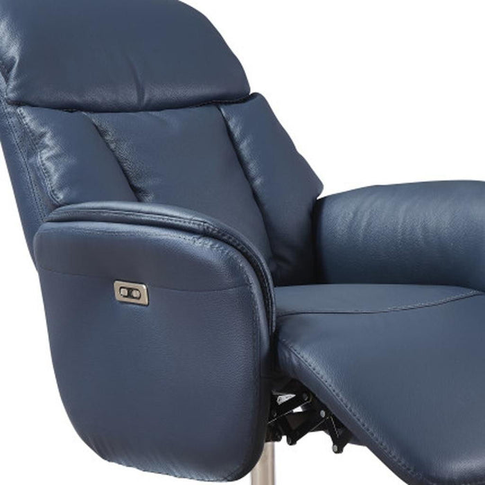Tufted Genuine Leather Power Swivel Recliner (730574) - Navy Blue