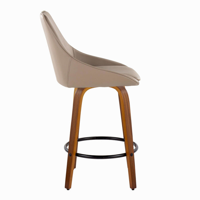 Diana - 26" Fixed-Height Counter Stool With Swivel And Round Black Metal Footrest (Set of 2) - Walnut Wood