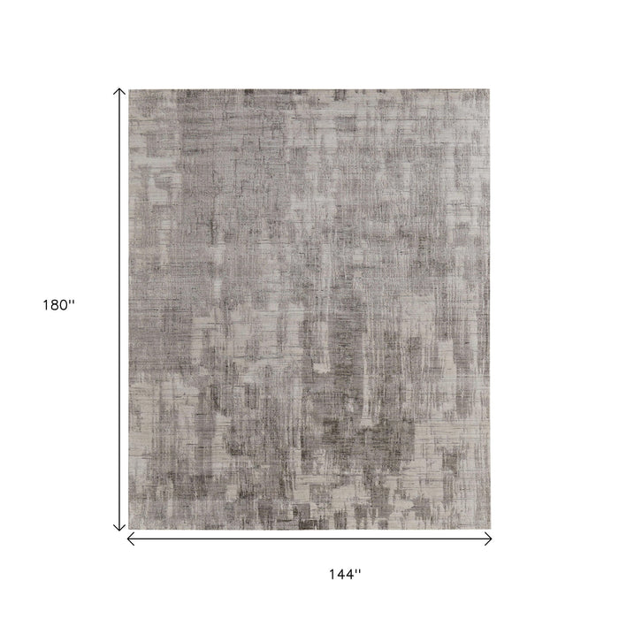 12' X 15' Abstract Hand Woven Distressed Area Rug - Gray / Ivory