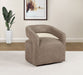 Rocky Road Westhill boucle upholstered swivel accent chair with plush fabric and modern design, featuring wooden legs and a comfortable seat.