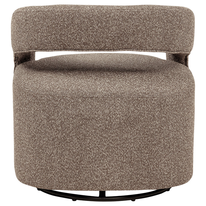 CoasterEveryday Westhill Boucle Upholstered Swivel Accent Chair in Rocky Road fabric, showcasing plush seat and modern design.