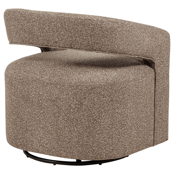 CoasterEveryday Westhill Boucle Upholstered Swivel Accent Chair in Rocky Road fabric, featuring plush cushioning and modern design.
