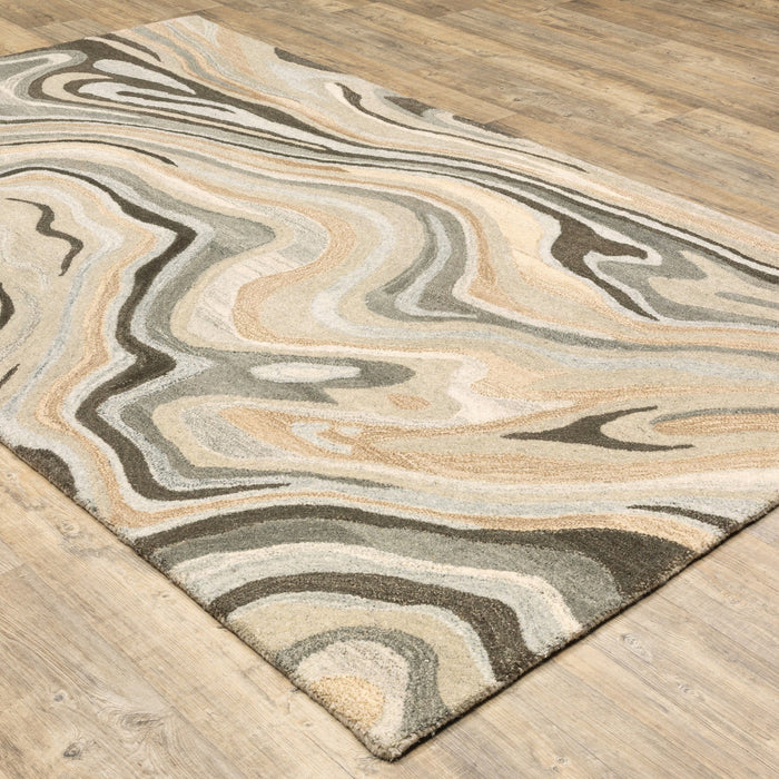 8' X 10' Wool Abstract Hand Tufted Area Rug - Beige / Charcoal