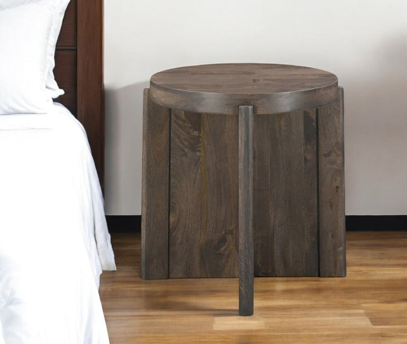 24" Solid Wood Round Cross Leg End Table - Brown