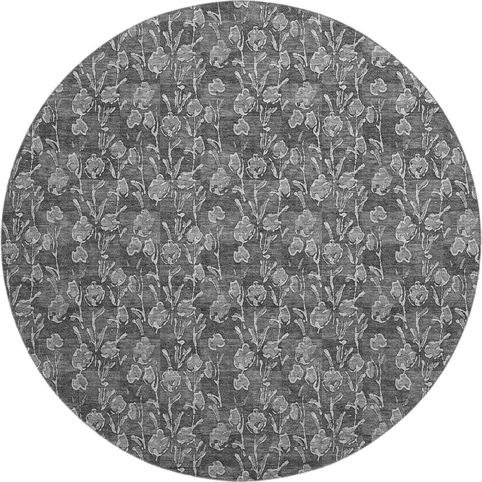 8' Floral Washable Round Rug With UV Protection (656439) - Gray / Silver