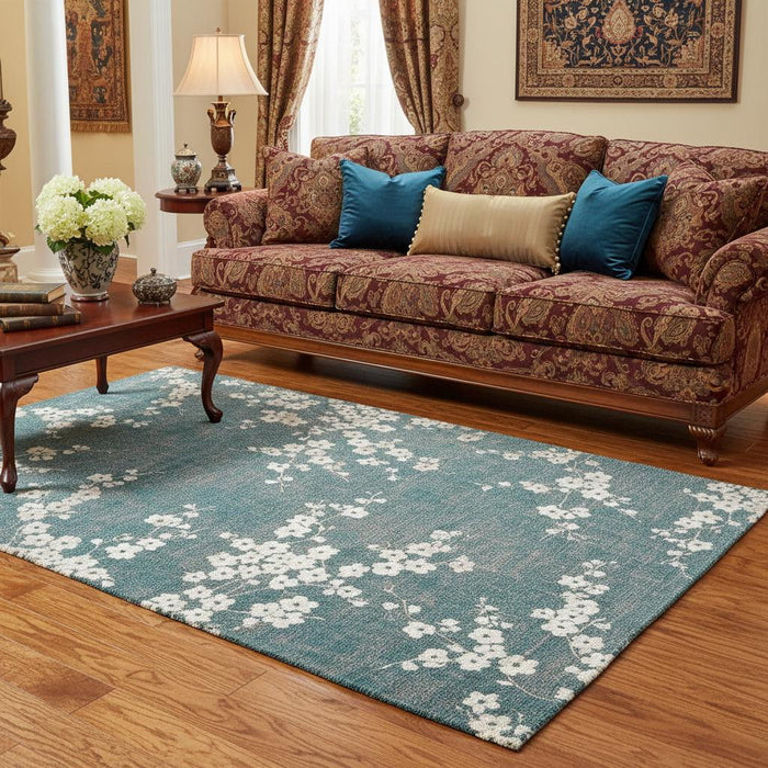 6' X 8' Oriental Washable Area Rug With UV Protection (609907) - Blue / White