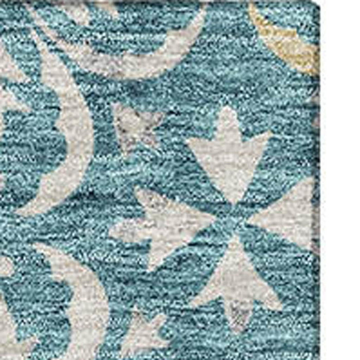 10' X 14' Floral Washable Area Rug With UV Protection (673975) - Teal / Ivory