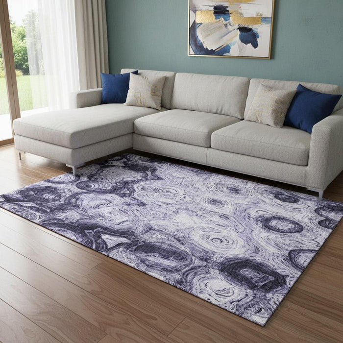 9' X 12' Abstract Washable Area Rug With UV Protection (650175) - Purple / Ivory