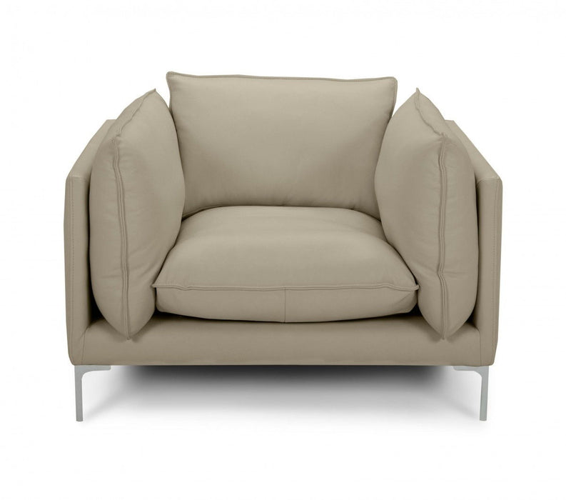 Top Grain Leather Arm Chair - Taupe And Silver