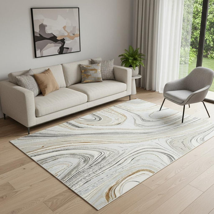 5' X 7' Abstract Non Skid Area Rug (550229) - Gold / Gray / Ivory